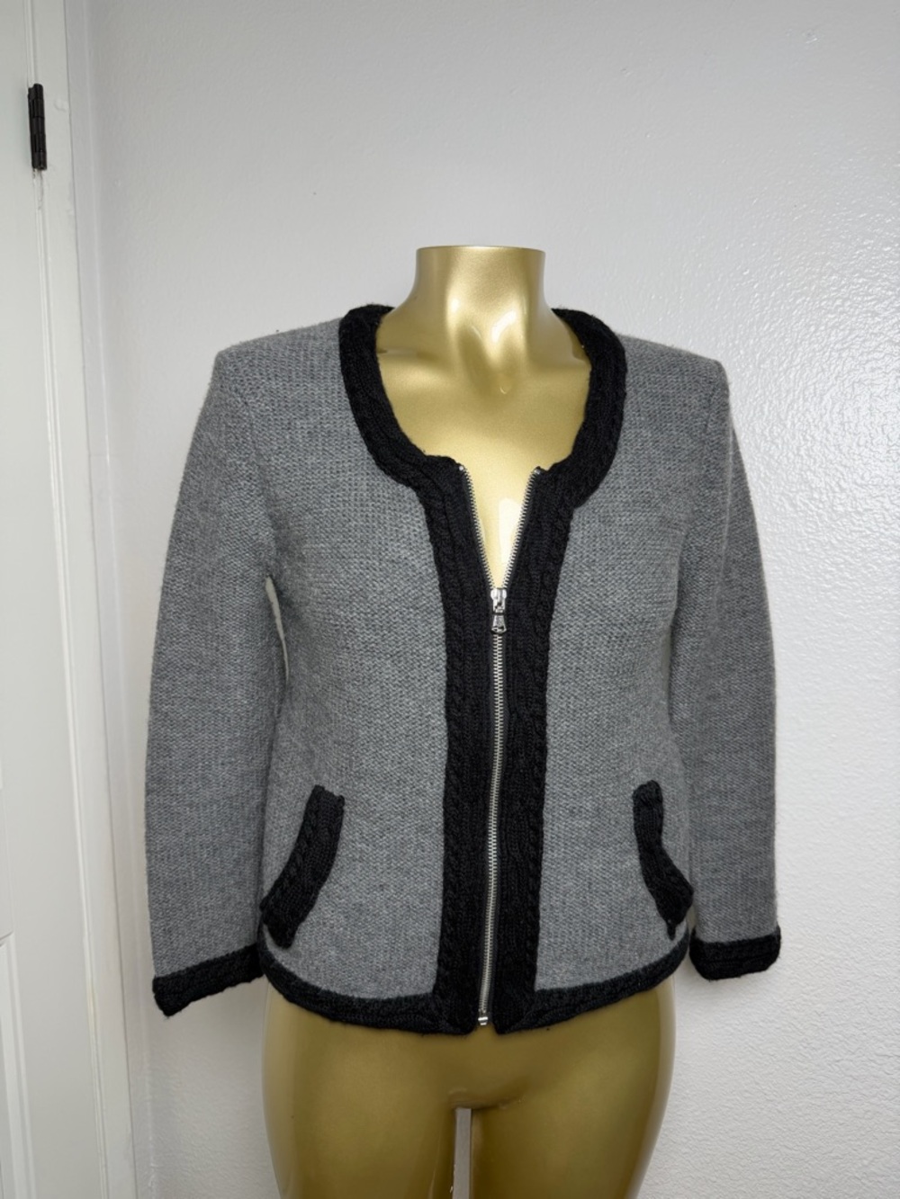 Sandro 100% LAINE-WOOL-LANA Zip up Sweater   Size 1